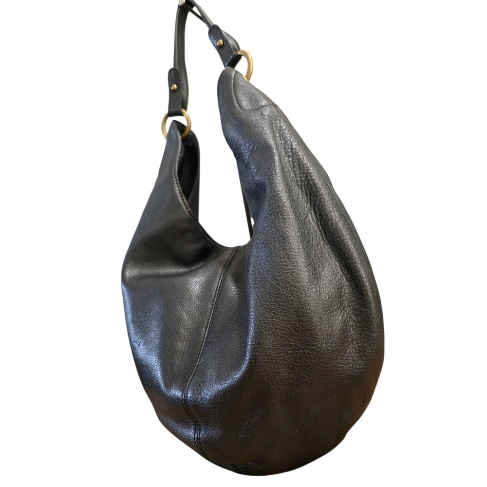 Hobo International Black Pebbled Leather Slouchy Shoulder Bag Brass Hardware - Picture 3 of 8